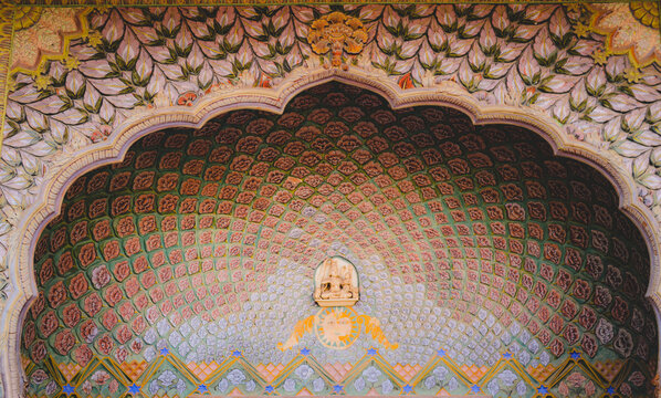 multicolored floral pattern on a shrine of hindu deity in Jantar Mantar JAI