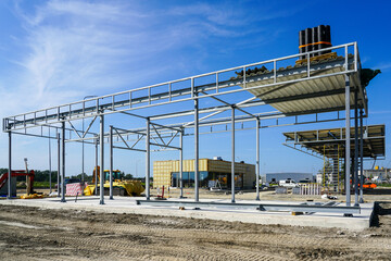 construction of a new modern gas station and shop building - obrazy, fototapety, plakaty