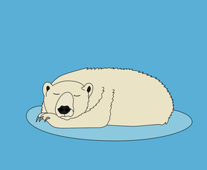 A polar bear sleeps sweetly on an ice floe. A cartoon wild animal from the north. The EPS10 vector.