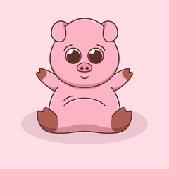 cute pig illustration in flat design