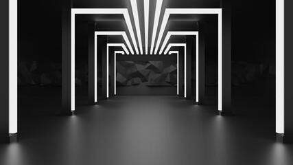 Dark room corridor with columns