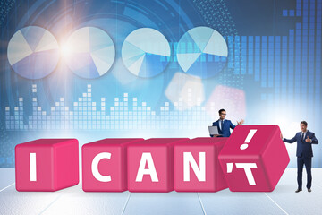 Determination concept with rotating cubes and businessman