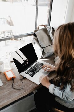 Woman working on a laptop