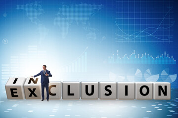 Businessman turning cubes in inclusion and exclusion concept