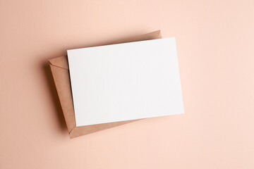 Invitation or greeting card minimalist stationery mockup on paper background