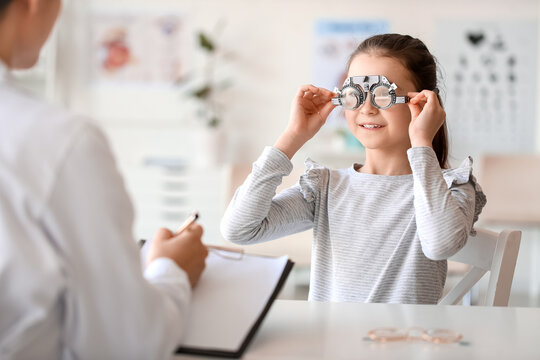 Little girl undergoing eye test in clinic