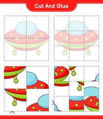 Cut and glue, cut parts of Ufo and glue them. Educational children game, printable worksheet, vector illustration