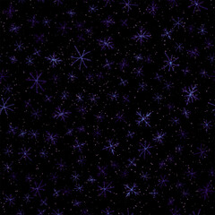 Fototapeta premium Hand Drawn Snowflakes Christmas Seamless Pattern. Subtle Flying Snow Flakes on chalk snowflakes Background. Awesome chalk handdrawn snow overlay. Fresh holiday season decoration.