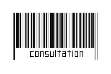 Digitalization concept. Barcode of black horizontal lines with inscription consultation