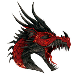 Fantasy Red and black dragon angry dragon illustration with shading
