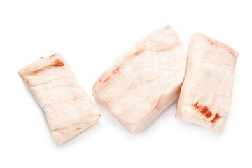 Raw lard on white background