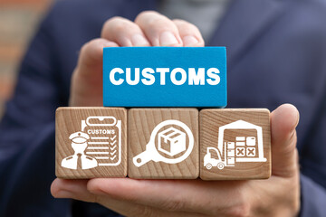 Concept of customs. Customs declaration clearance. Customs registration. Cargo delivery, import and export. - obrazy, fototapety, plakaty