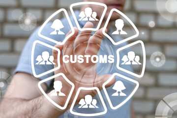Concept of customs. Customs Declaration. Customs Registration. Cargo delivery, import and export. - obrazy, fototapety, plakaty