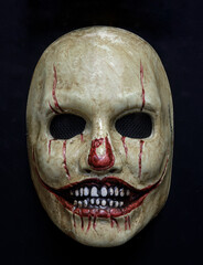 Blood Psycho Face Mask Isolated Against Black Background - obrazy, fototapety, plakaty