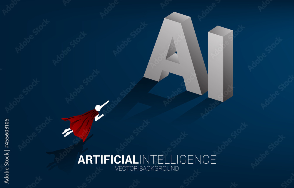 Poster Silhouette of businessman fly direct to AI 3D text. Business concept for machine learning and a.i artificial intelligence