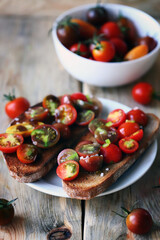 Delicious bruschetta with mini tomatoes and sea salt.