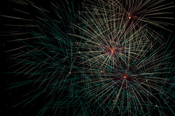 Colored fireworks. Color palm trees. Pyrotechnics