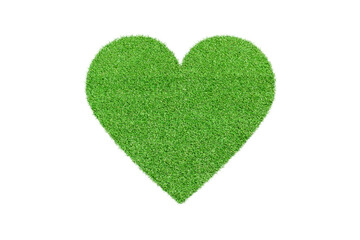Heart made of green grass isolated on white background.