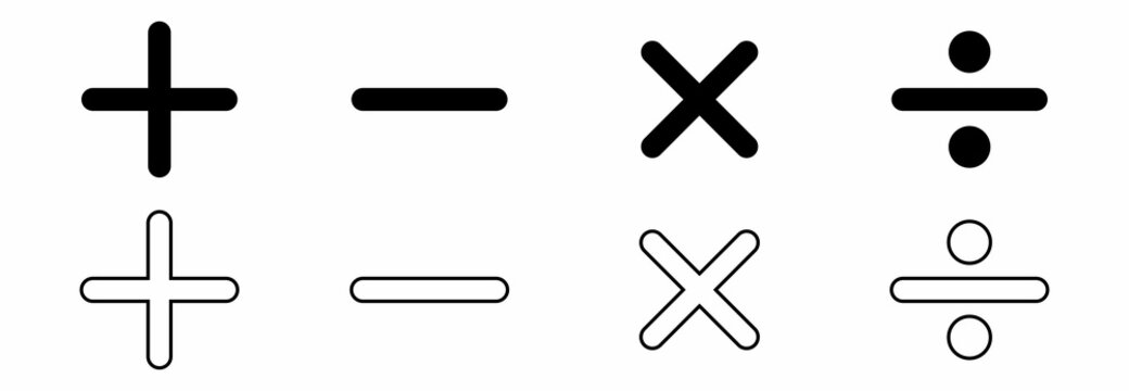basic mathematical icon, basic mathematical symbol plus sign, minus sign, division sign, multiplications sign vector symbol icon