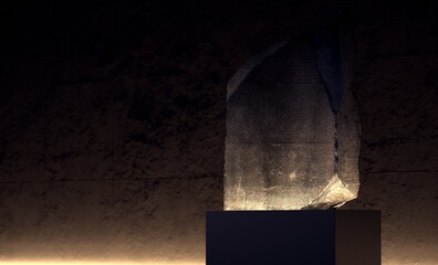 Recreation of the Rosetta Stone on black background. 