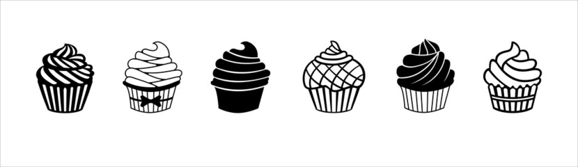 Cupcake icon set. Cupcake vector icons set. Cute birthday cake vector illustration. Graphic design resource template