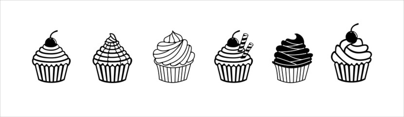Cupcake icon set. Cupcake vector icons set. Cute birthday cake vector illustration. Graphic design resource template