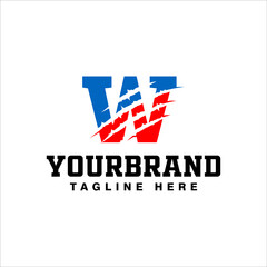 Letter W Logo Design With Blue Red Claw Scratch Vector Illustration