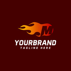 fire shaped logo, logotype, initial logo, vector template, letter m icon