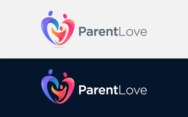 Family Logo with Parents and Children Who Hold Each Other and Form A Sign of Love Concept.