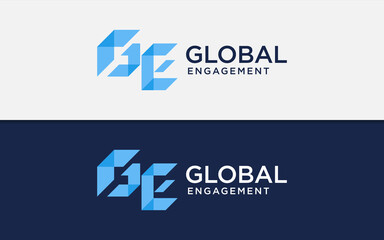 Abstract Initial Letter G and E with Blue Modern Geometric Minimalist Logo Design.