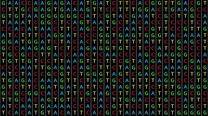 Loopable: DNA genetic matching and analysis abstract background with color-coded DNA components A, T, G, C. Genomic data processing concept. - Powered by Adobe