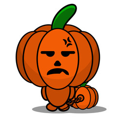 cute halloween mascot pumpkin cartoon character vector illustration feet on pumpkin chain