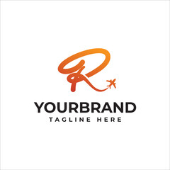 Letter R logo with planes and airlines. Vector typeface for travel labels, perfect for your business