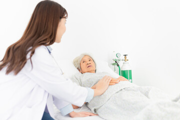 close up patient, doctor screening old asian patient, elderly health check up , they talk about...
