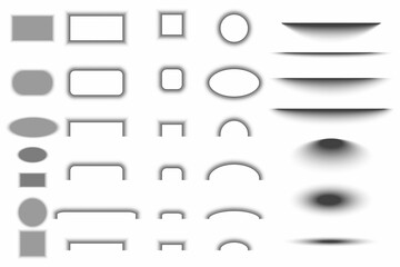 Obraz premium Realistic transparent grey geometric figures with shadow effects icon set. Line art. Vector illustration. Stock image.