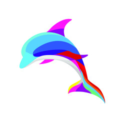 beauty colorful jumping dolphin logo
