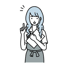 立って書類を手に持って何かひらめいたカフェ店員の女性