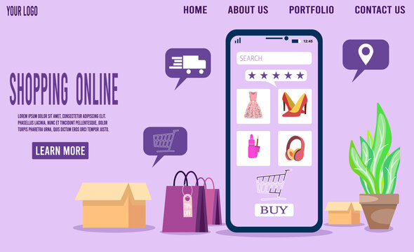 Online shopping store concept for website, mobile application, web banner, info graphics or discount coupons. Vector illustration eps10