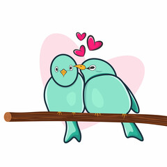 Fototapeta na wymiar Happy Valentines Day With Birds Couple and Hearts