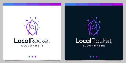 rocket logo icon vector template and location logo icon with flat lines