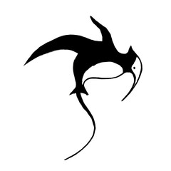 Obraz premium Hand drawn absttact shape of a bird. Ink logo drawing, silhouette