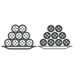 Fish tubes in batter line and solid icon, asian food concept, japanese tempura chikuwa kamaboko vector sign on white background, outline style icon for mobile concept and web design. Vector graphics.