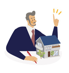 マイホーム計画を説明する男性のベクターイラスト