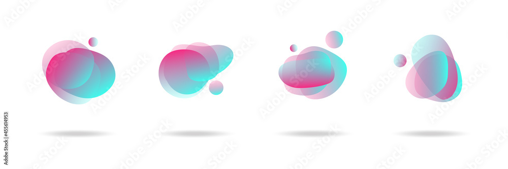 Poster Abstract blur free form shapes color gradient. Vector Abstract Set of Liquid effect free shapes in gradient iridescent colors with plastic lines and forms.