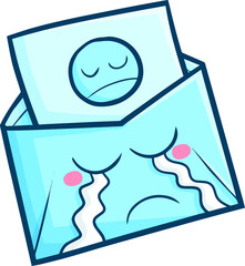 Funny blue envelope character being sad and crying