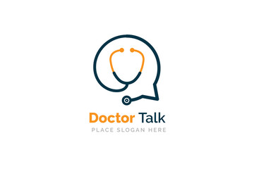 Health consult logo design template. Stethoscope isolated on bubble chat symbol.