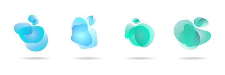 Abstract blur free form shapes color gradient. Vector Abstract Set of Liquid effect free shapes in gradient iridescent colors with plastic lines and forms.