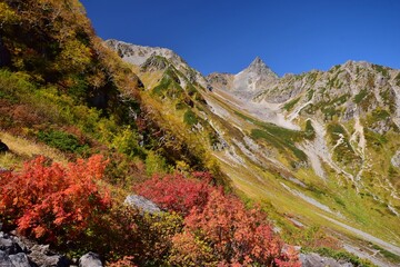Fototapeta premium 秋・紅葉の氷河公園 槍ヶ岳