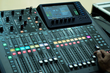 Professional sound and audio mixer control panel  to livestream.