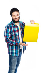 the fan presents himself as a judge at a sports game. football referee with red card, ball and...